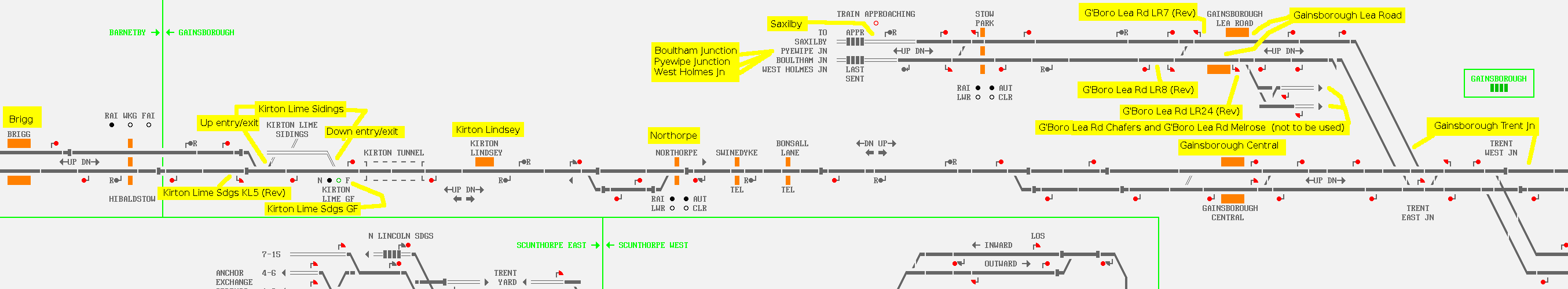 Gainsborough area map with locations annotated (East part)