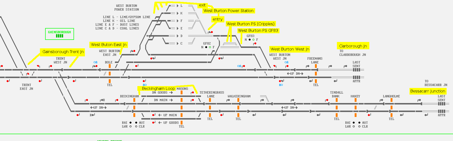 Gainsborough area map with locations annotated (West part)