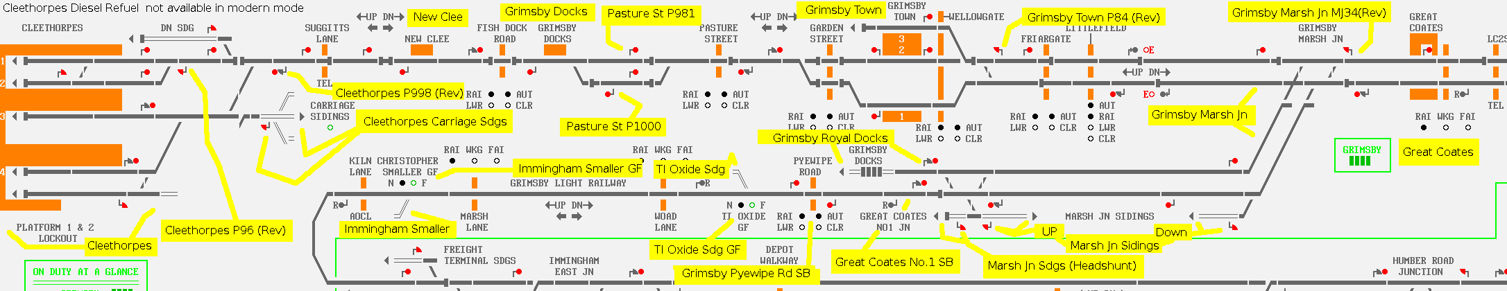 Grimsby area map with locations annotated (South part)